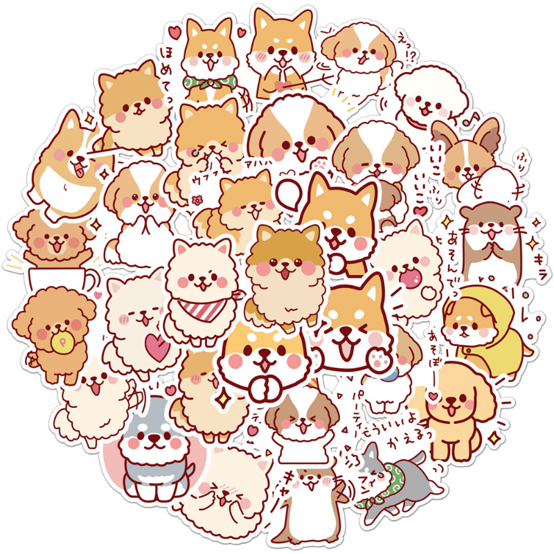 50pcs Fluffy Dogs Waterproof Doodle Stickers for Decoration