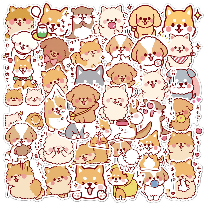 50pcs Fluffy Dogs Waterproof Doodle Stickers for Decoration