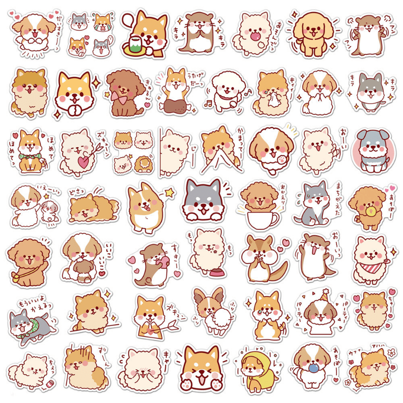 50pcs Fluffy Dogs Waterproof Doodle Stickers for Decoration