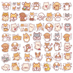 50pcs Fluffy Dogs Waterproof Doodle Stickers for Decoration