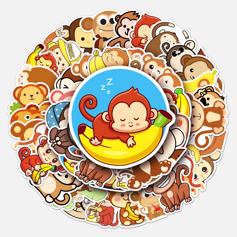 50pcs Monkeys Waterproof Doodle Stickers for Laptop Water Bottle Scrapbooki