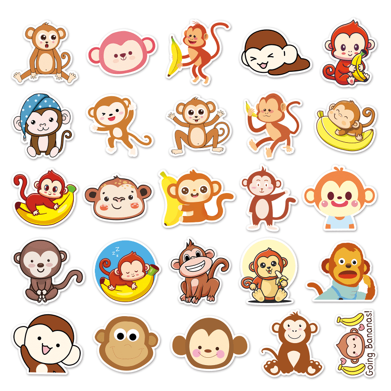 50pcs Monkeys Waterproof Doodle Stickers for Laptop Water Bottle Scrapbooki