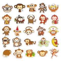 50pcs Monkeys Waterproof Doodle Stickers for Laptop Water Bottle Scrapbooki