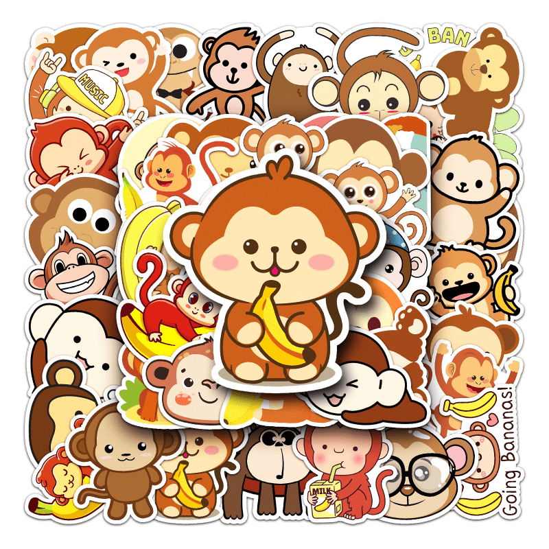 50pcs Monkeys Waterproof Doodle Stickers for Laptop Water Bottle Scrapbooki