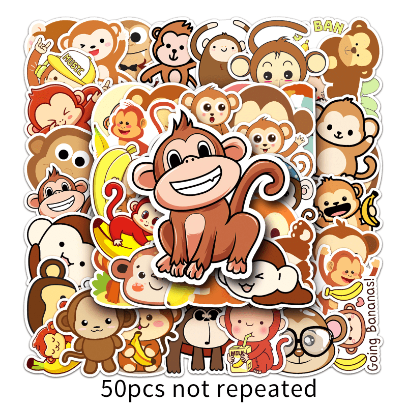 50pcs Monkeys Waterproof Doodle Stickers for Laptop Water Bottle Scrapbooki