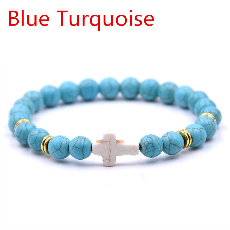 Classic Unisex 18-Color Natural Stone Cross Men Bracelet DIY