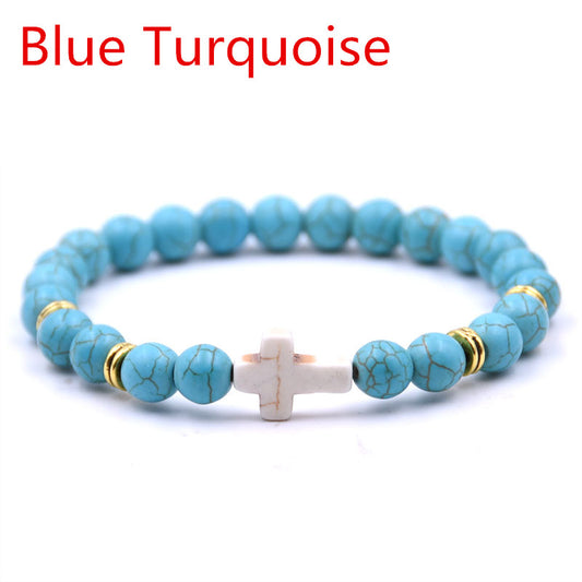 Classic Unisex 18-Color Natural Stone Cross Men Bracelet DIY