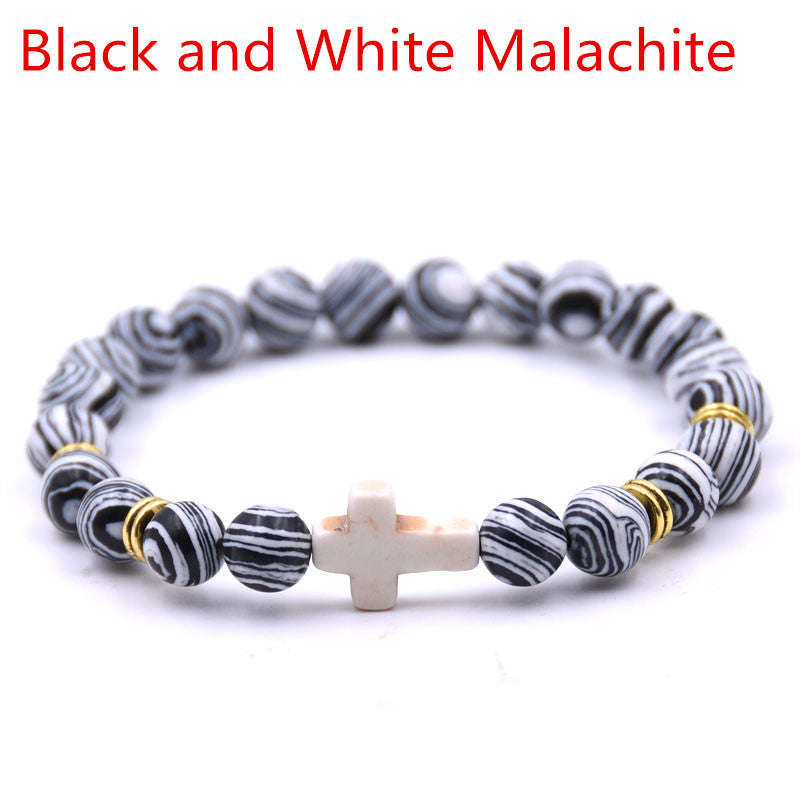 Classic Unisex 18-Color Natural Stone Cross Men Bracelet DIY