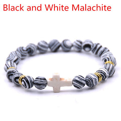 Classic Unisex 18-Color Natural Stone Cross Men Bracelet DIY