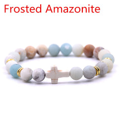 Classic Unisex 18-Color Natural Stone Cross Men Bracelet DIY