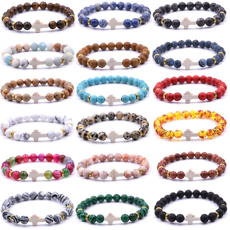 Classic Unisex 18-Color Natural Stone Cross Men Bracelet DIY