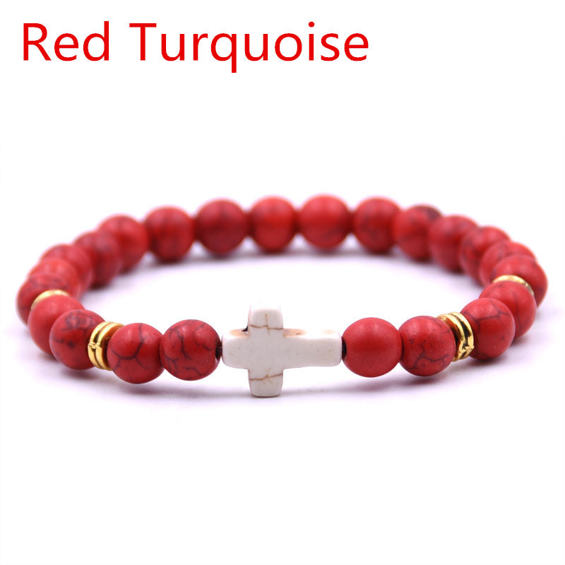 Classic Unisex 18-Color Natural Stone Cross Men Bracelet DIY