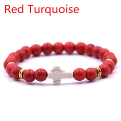 Classic Unisex 18-Color Natural Stone Cross Men Bracelet DIY