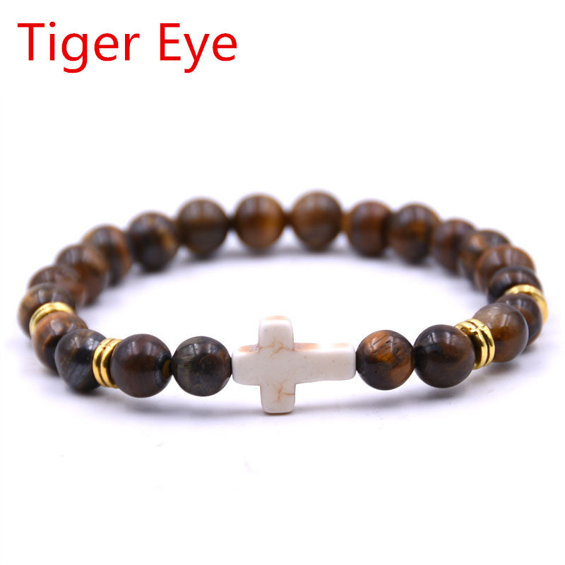 Classic Unisex 18-Color Natural Stone Cross Men Bracelet DIY