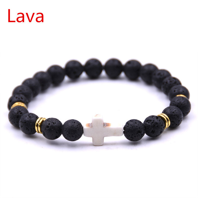Classic Unisex 18-Color Natural Stone Cross Men Bracelet DIY