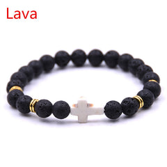 Classic Unisex 18-Color Natural Stone Cross Men Bracelet DIY