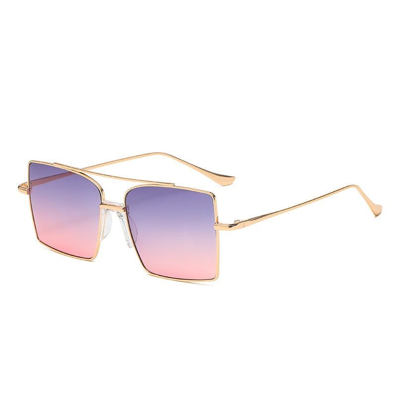Double Bridge Metal Gradient Square Sunglasses Golf Eyewear