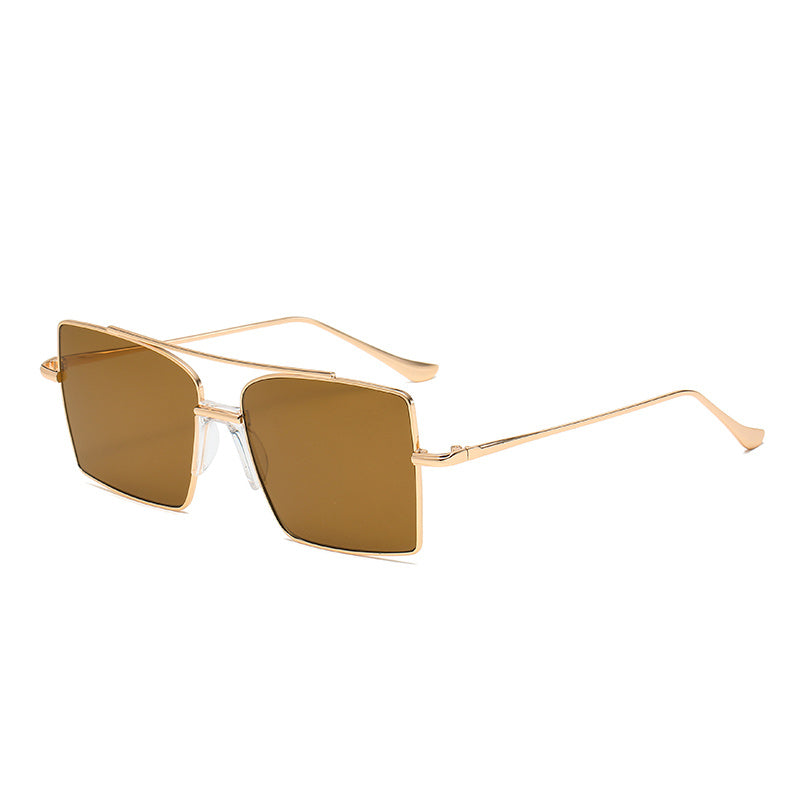 Double Bridge Metal Gradient Square Sunglasses Golf Eyewear