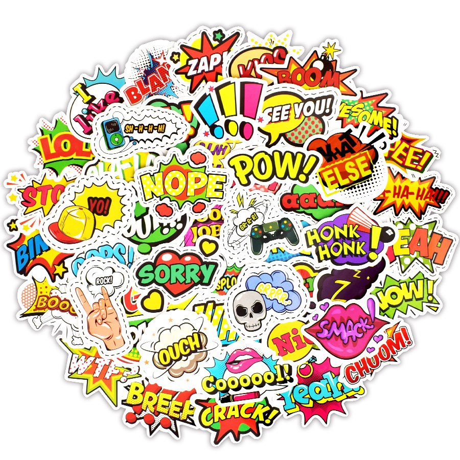 50 PCS Pop Style Text Stickers for Scrapbook Laptop Skateboard