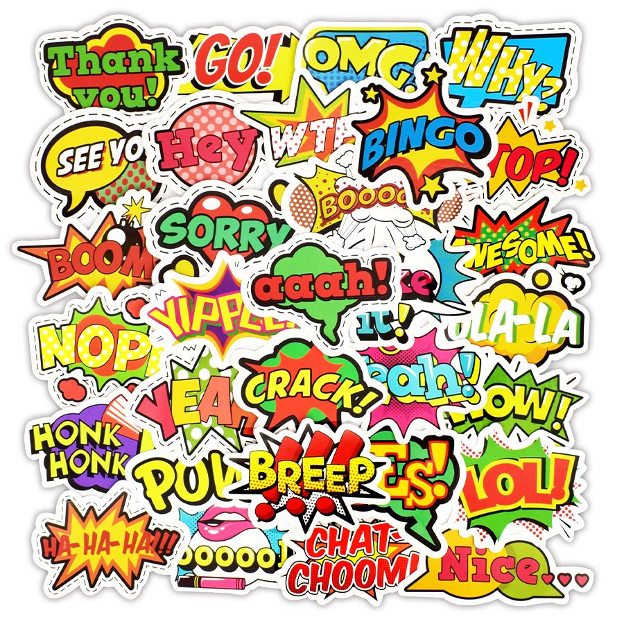 50 PCS Pop Style Text Stickers for Scrapbook Laptop Skateboard