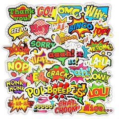 50 PCS Pop Style Text Stickers for Scrapbook Laptop Skateboard