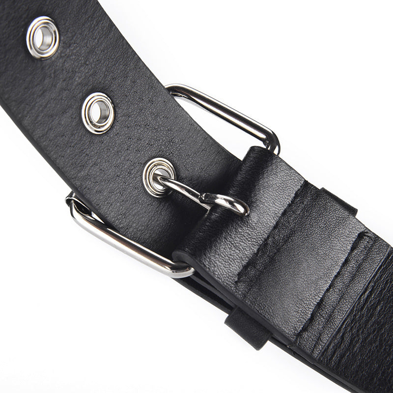 Pentagram Rivet Air Eye Belt Pin Buckle Unisex Y2K Punk PU Leather Belt