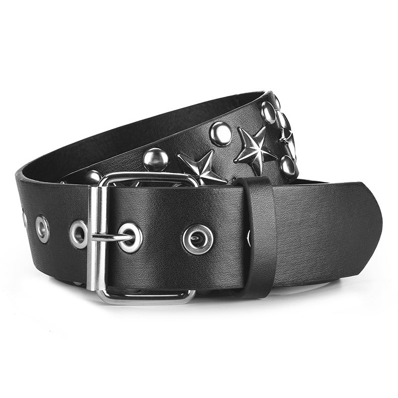 Pentagram Rivet Air Eye Belt Pin Buckle Unisex Y2K Punk PU Leather Belt