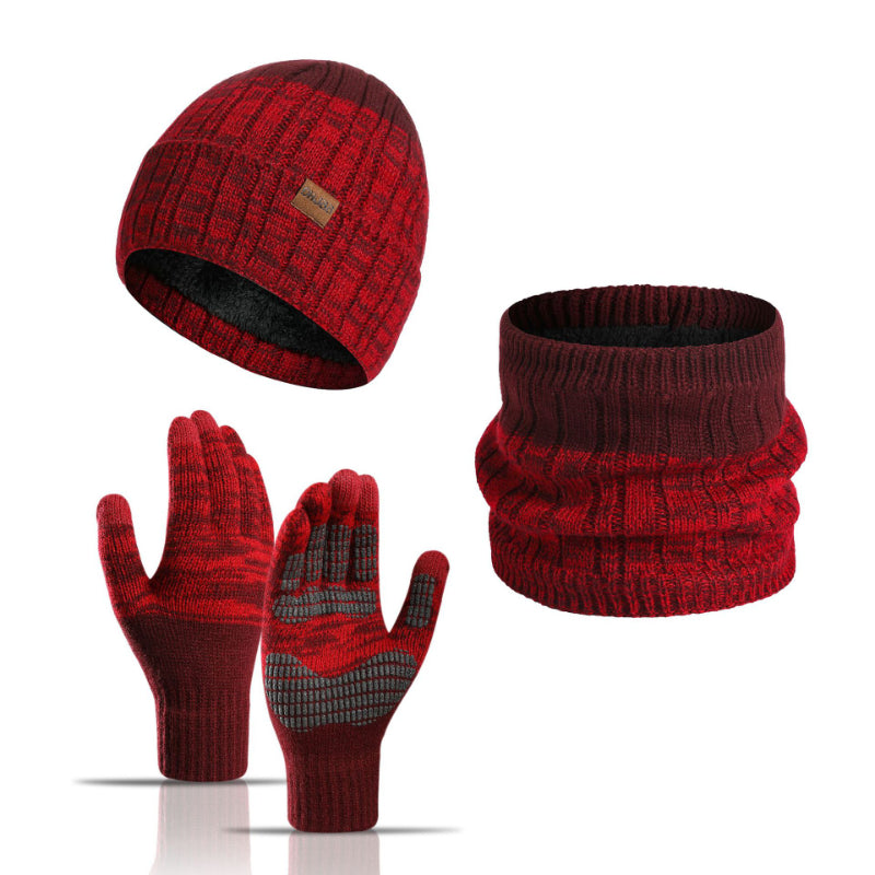 3pcs Outdoor Warm & Cold Proof Plus Velvet Bib Gloves Hat Set
