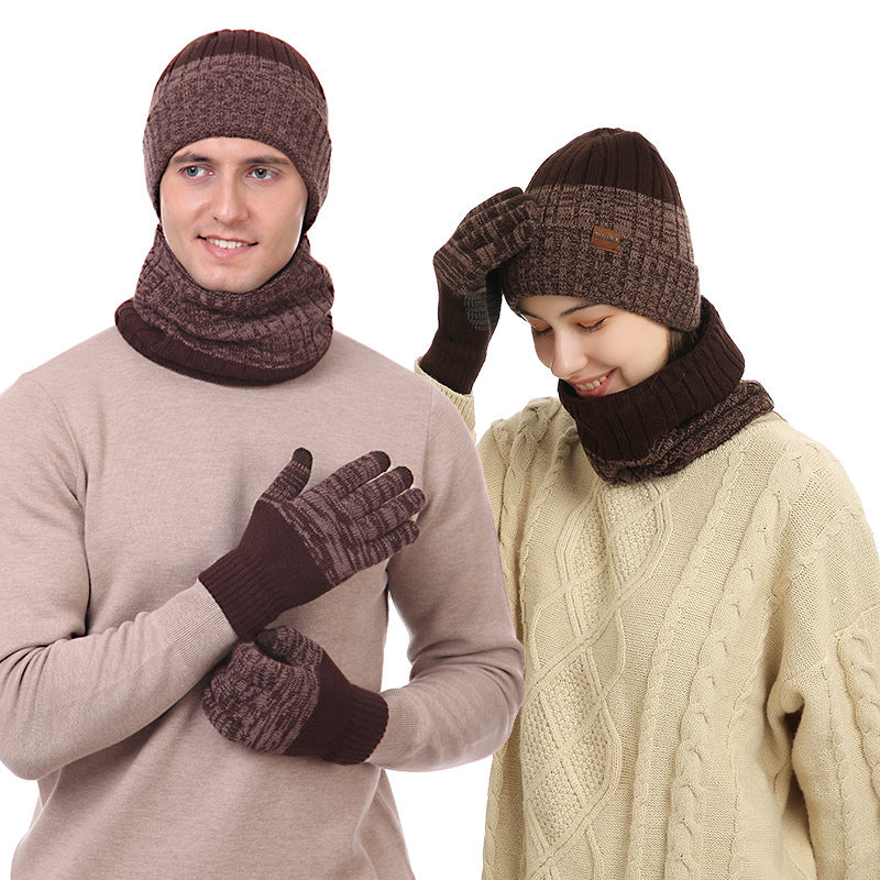 3pcs Outdoor Warm & Cold Proof Plus Velvet Bib Gloves Hat Set