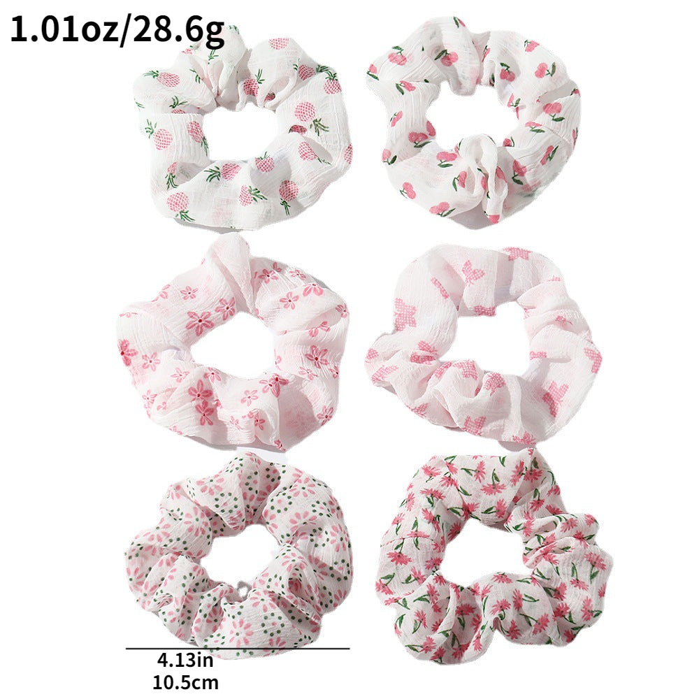 6pcs Floral Vintage Scrunchie Soft Elastic Hair Tie Hair Accessories