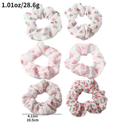 6pcs Floral Vintage Scrunchie Soft Elastic Hair Tie Hair Accessories