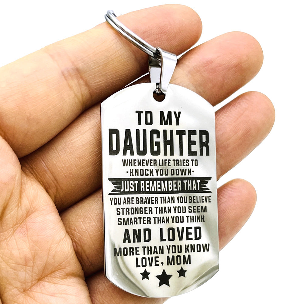 Family Keychain from Dad Mom Pendant Stainless Steel Bag Keyring