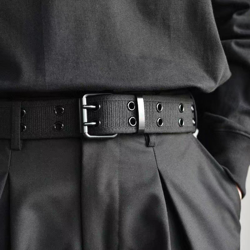 Canvas Belt Hole Square Buckle Punch Pants Belt Punk Eyelet Belt
