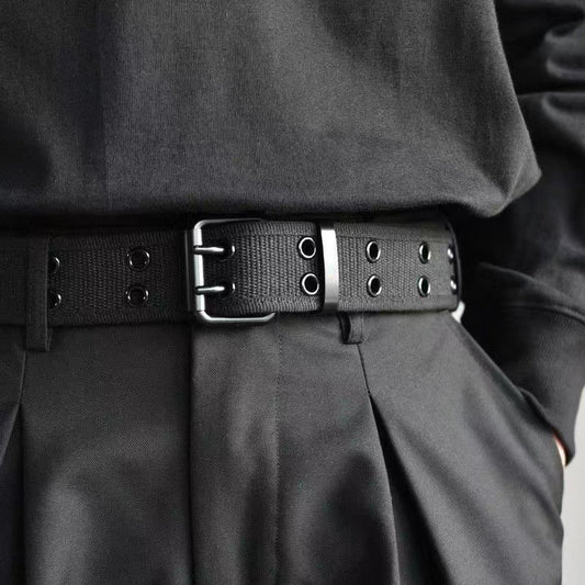 Canvas Belt Hole Square Buckle Punch Pants Belt Punk Eyelet Belt