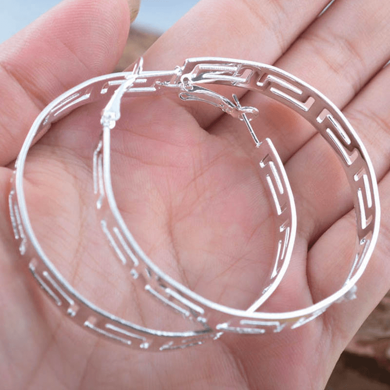 Chunky Big Hoop Earrings 925 Silver Plated Geometric Jewelry For Women Girls