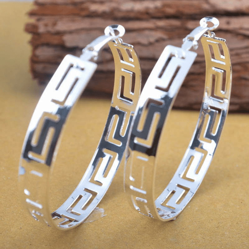 Chunky Big Hoop Earrings 925 Silver Plated Geometric Jewelry For Women Girls