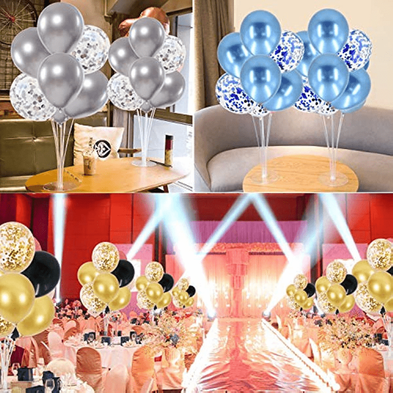 8'' Balloon Stand Set w/ Golden Confetti Balloons - Ideal for Celebrations