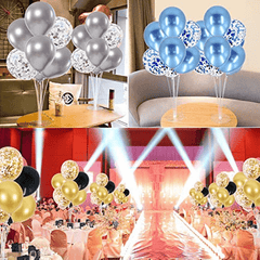 8'' Balloon Stand Set w/ Golden Confetti Balloons - Ideal for Celebrations