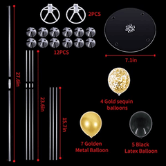 8'' Balloon Stand Set w/ Golden Confetti Balloons - Ideal for Celebrations