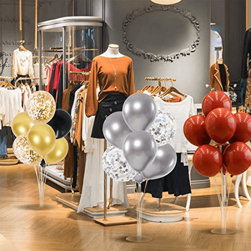 8'' Balloon Stand Set w/ Golden Confetti Balloons - Ideal for Celebrations
