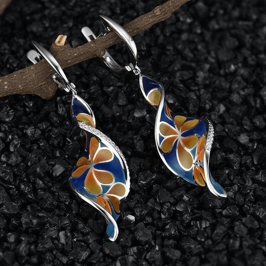 Boho Flower-shaped Drop Earrings with Zircon Pendant