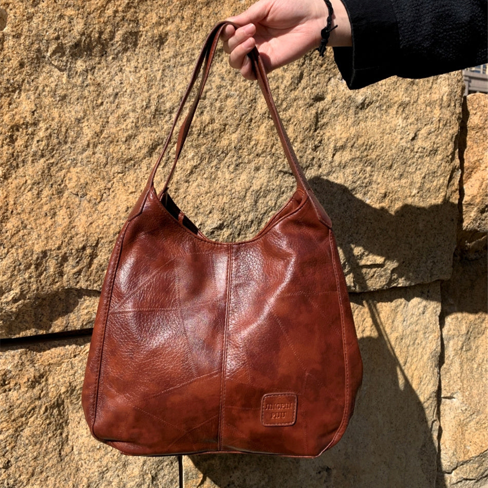 Vintage PU Hobo Bag Large Capacity Tote Bag Women's Travel Shoulder Bag