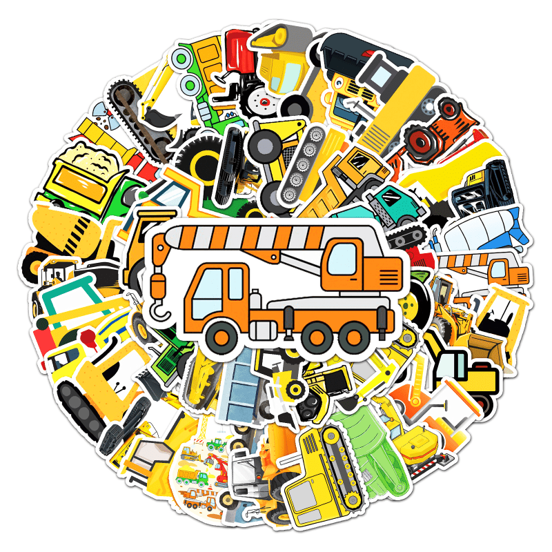 50pcs Engineering Vehicles Stickers Laptop Scrapbook Skateboard Decor