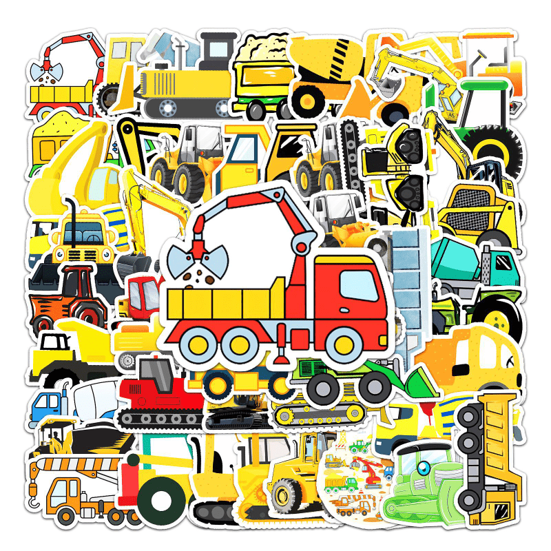 50pcs Engineering Vehicles Stickers Laptop Scrapbook Skateboard Decor