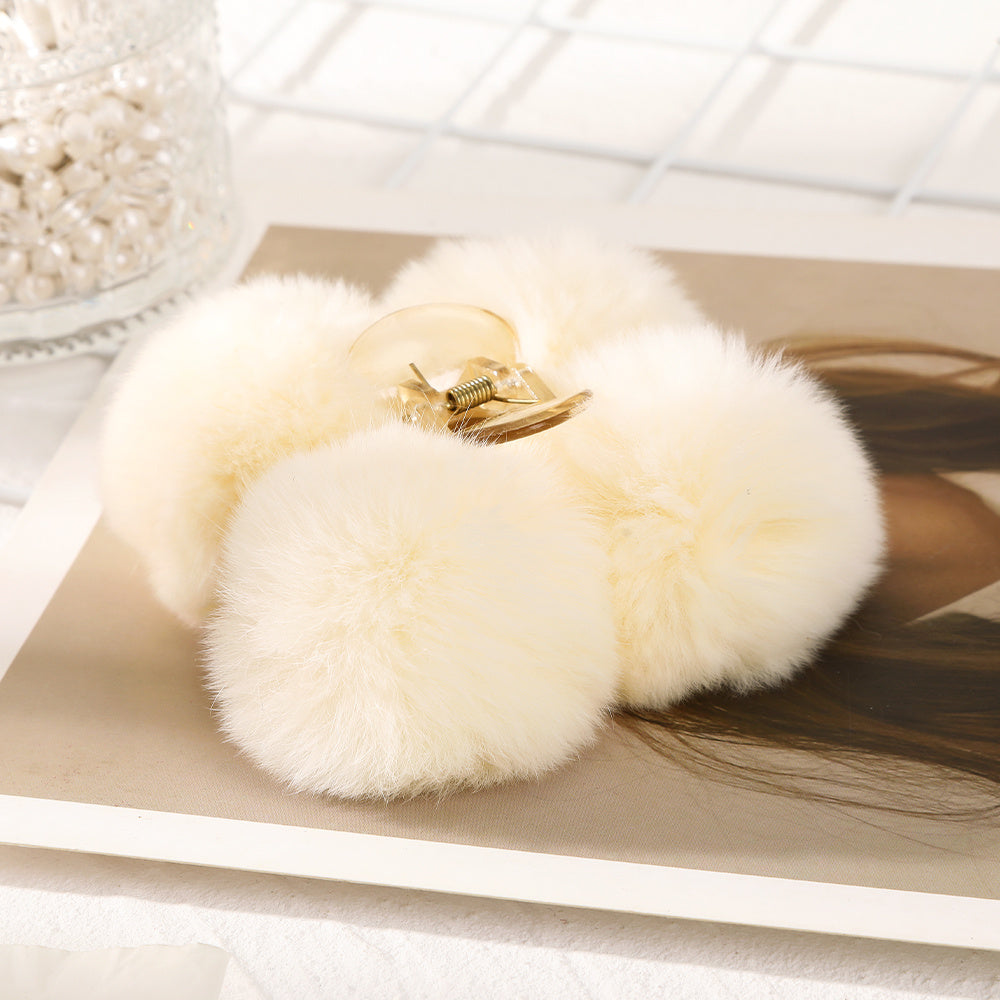 Faux Fur Pom Pom Hair Claw Clip Non Slip Strong Hold Grip Hair Jaw Clip