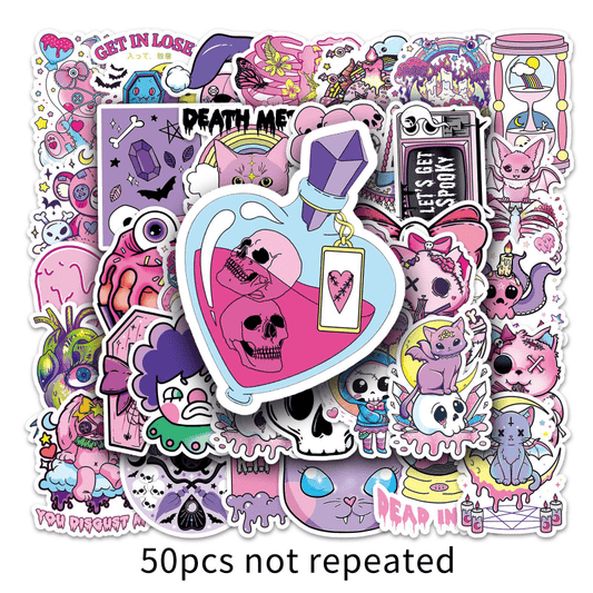 50pcs Purple Gothic Waterproof Doodle Stickers for Laptop Water Bottles Phone