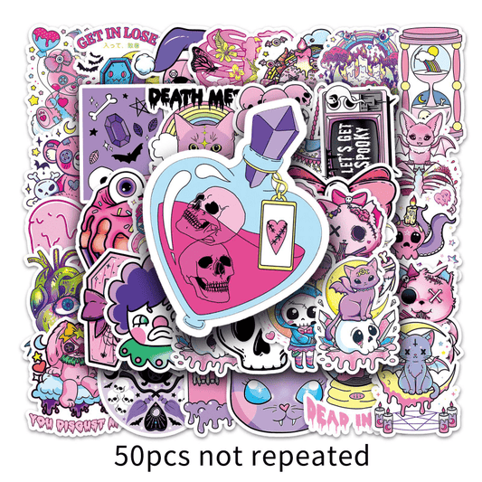 50pcs Purple Gothic Waterproof Doodle Stickers for Laptop Water Bottles Phone