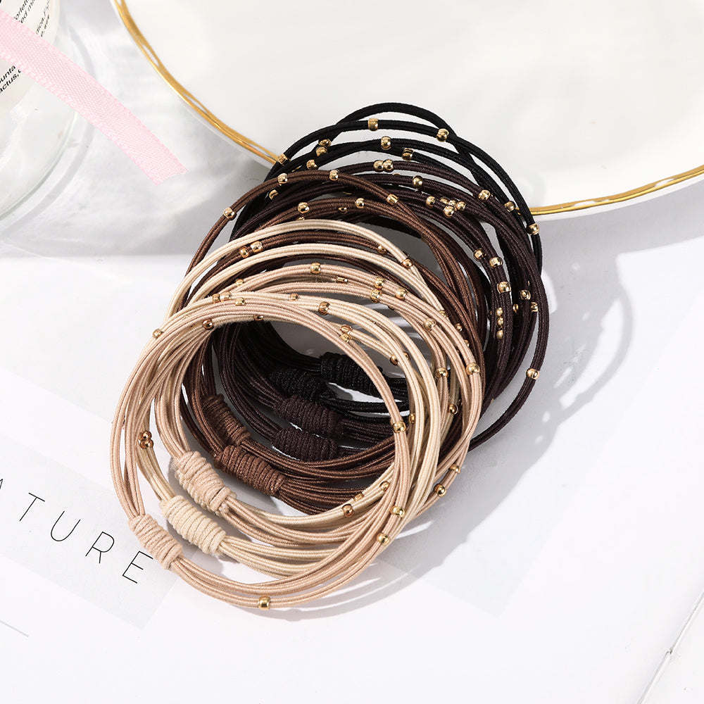10PCS Women Elastic Hair Bands Headbands Gold Beads Scrunchies Hair Tie