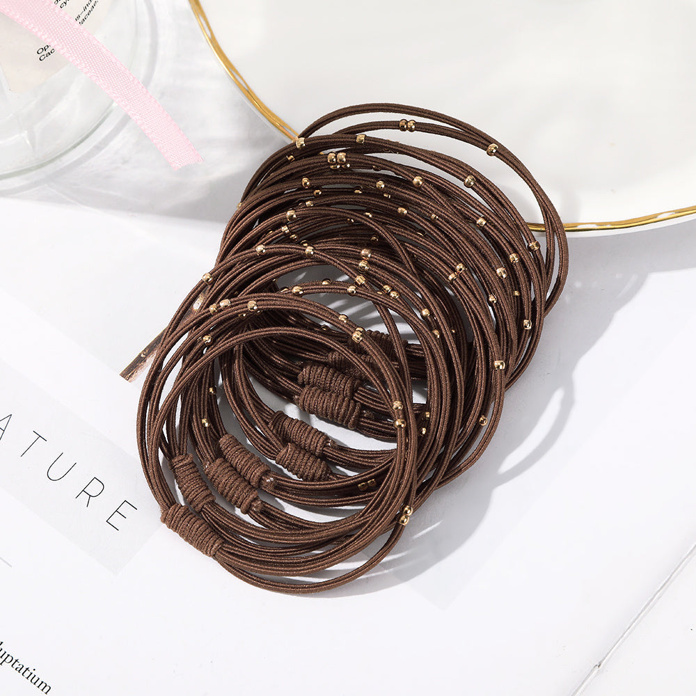 10PCS Women Elastic Hair Bands Headbands Gold Beads Scrunchies Hair Tie