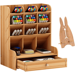 Wooden Desk Organizer With Drawer Cherry Finish